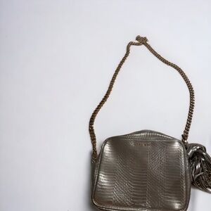 Victoria’s Secret Silver Faux Snakeskin Crossbody Purse With Chain Handle